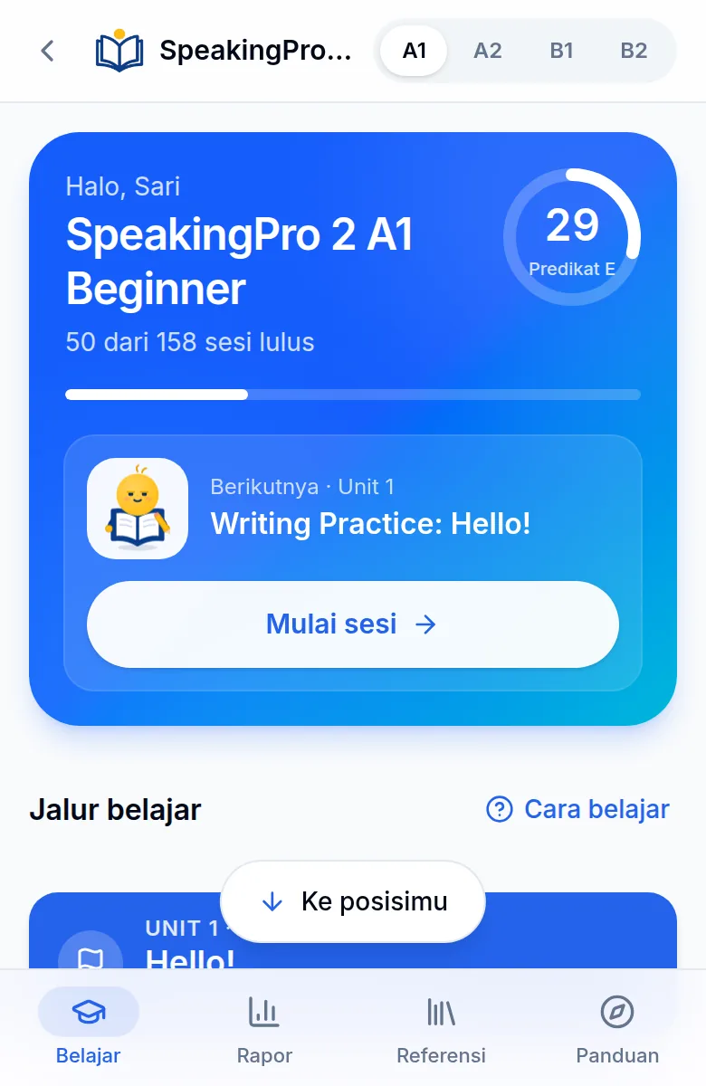 Jalur belajar SpeakingPro 2 A1